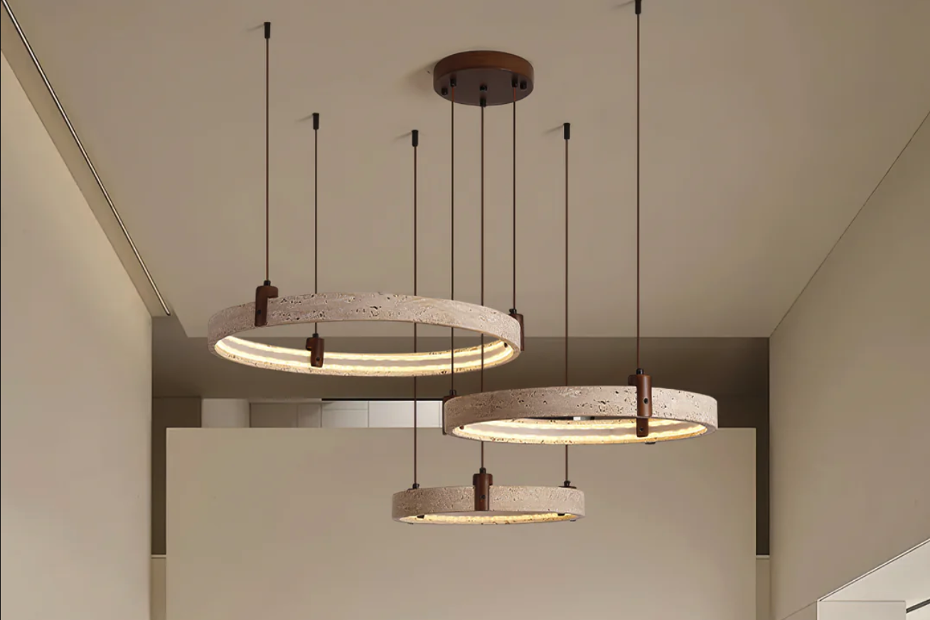 Enhance Your Space with a Modern Travertine Three Ring Chandelier