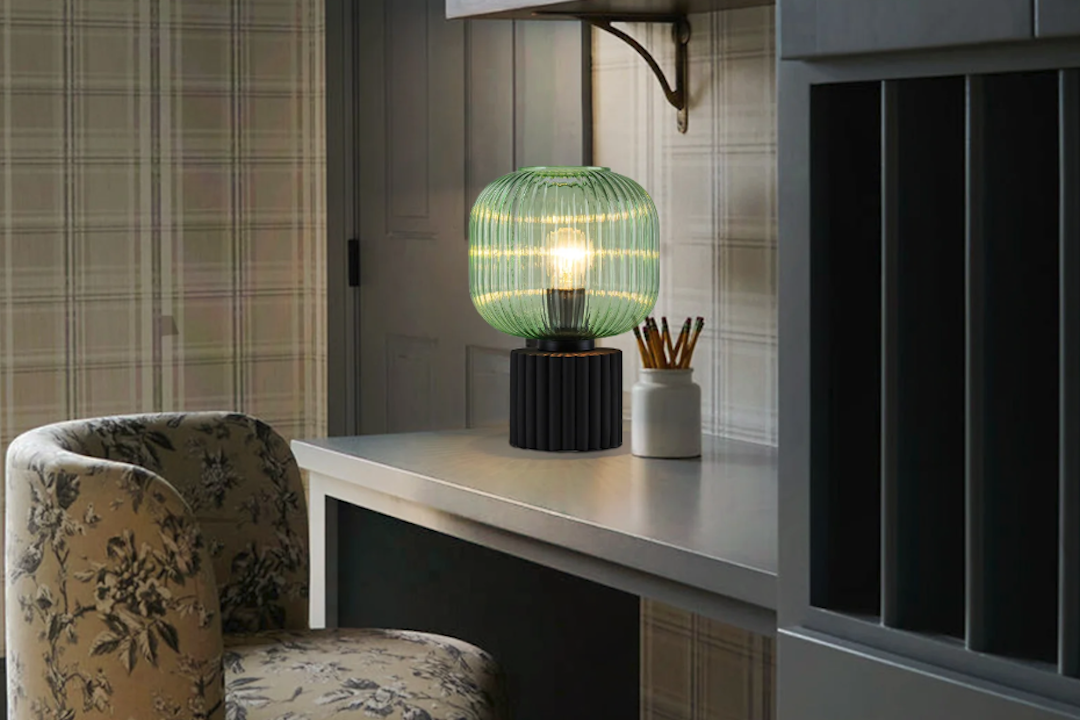 Slim Profile Ribbed Glass Table Lamp Perfect for Nursery Decor
